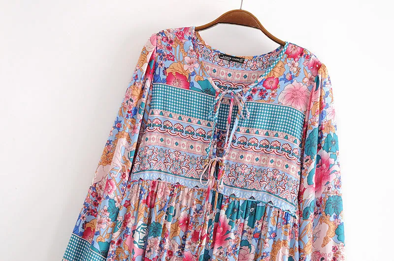 Gown Dress, Boho Maxi Dress, Loose Dress, Peony in Blue