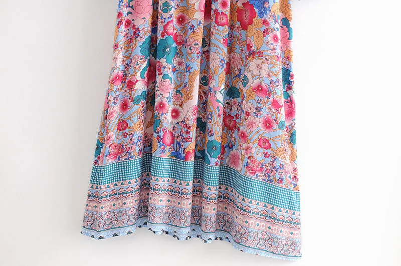 Gown Dress, Boho Maxi Dress, Loose Dress, Peony in Blue