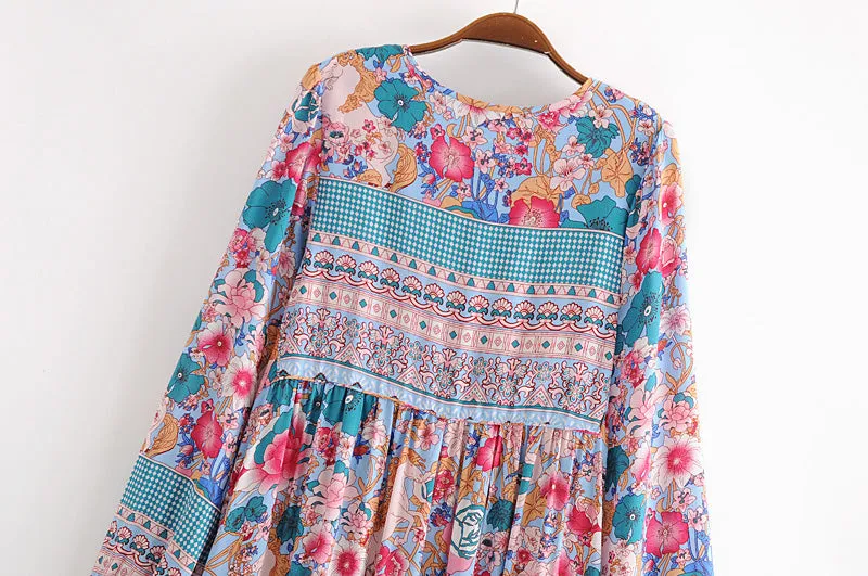 Gown Dress, Boho Maxi Dress, Loose Dress, Peony in Blue