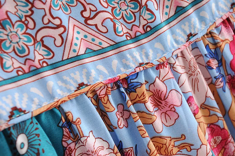 Gown Dress, Boho Maxi Dress, Loose Dress, Peony in Blue