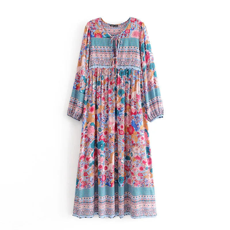 Gown Dress, Boho Maxi Dress, Loose Dress, Peony in Blue