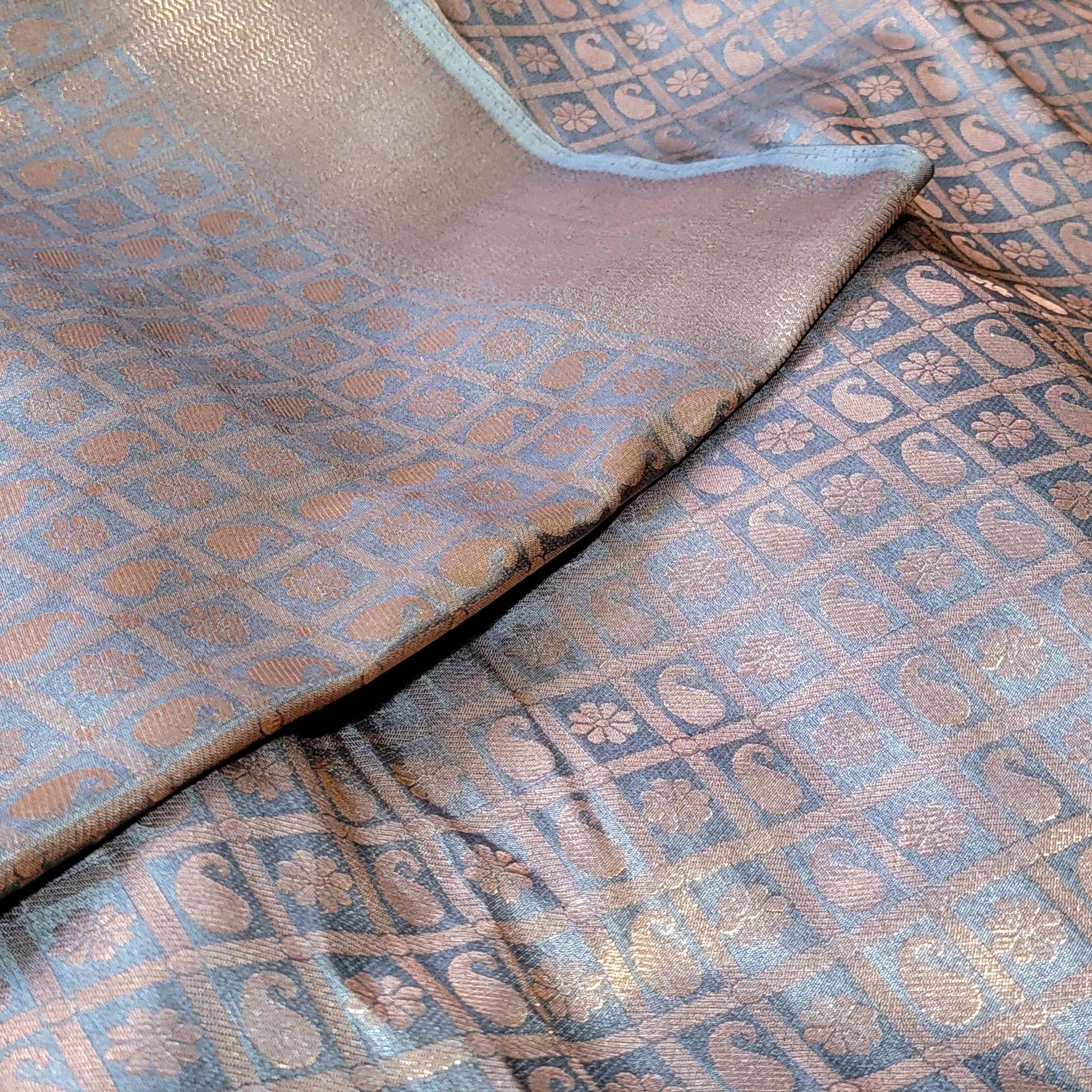 Grey Copper Zari soft Banarasi Silk Saree with stitched Blouse