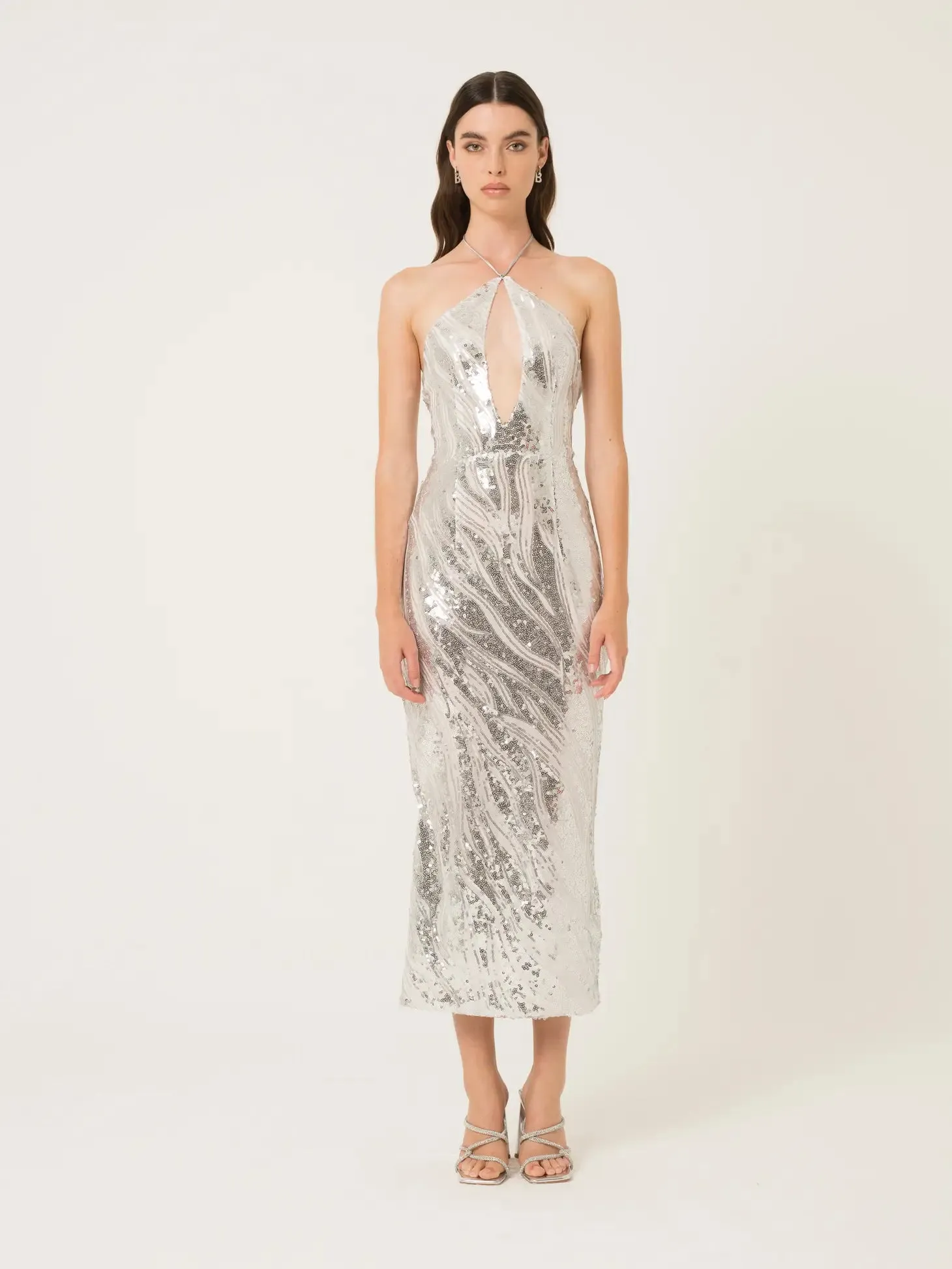 Halter Neck Sequin Sky Maxi Dress