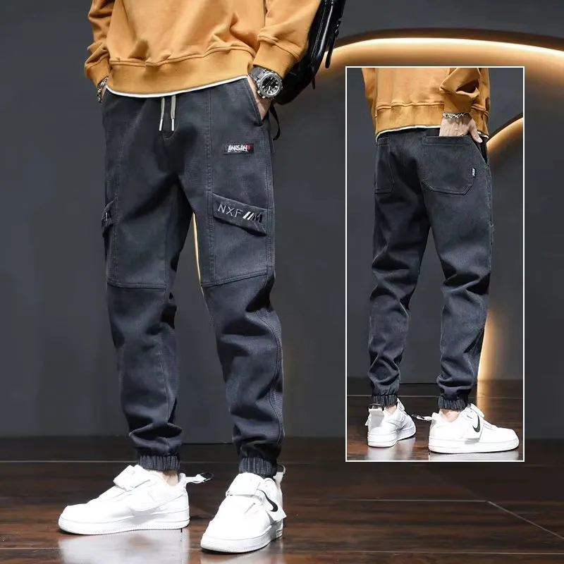 High End Mens Clothing Letter Embroidered Solid Color Pockets High Waisted Elastic Casual Pants