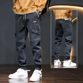 High End Mens Clothing Letter Embroidered Solid Color Pockets High Waisted Elastic Casual Pants
