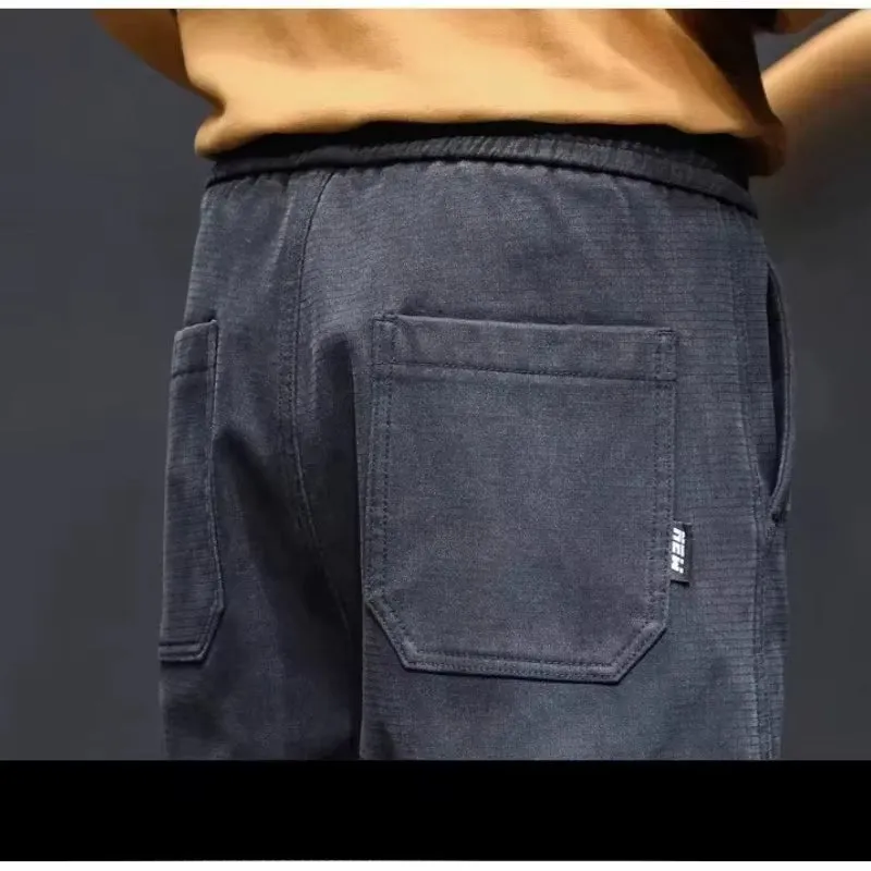 High End Mens Clothing Letter Embroidered Solid Color Pockets High Waisted Elastic Casual Pants
