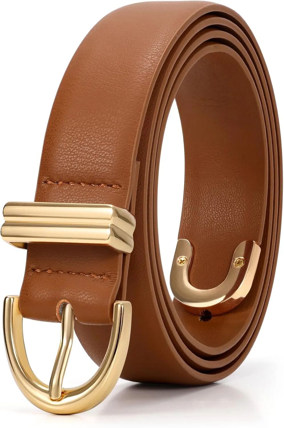 JASGOOD Women Leather Belt for Jeans Pants Fashion Gold Buckle Ladies Waist Belt