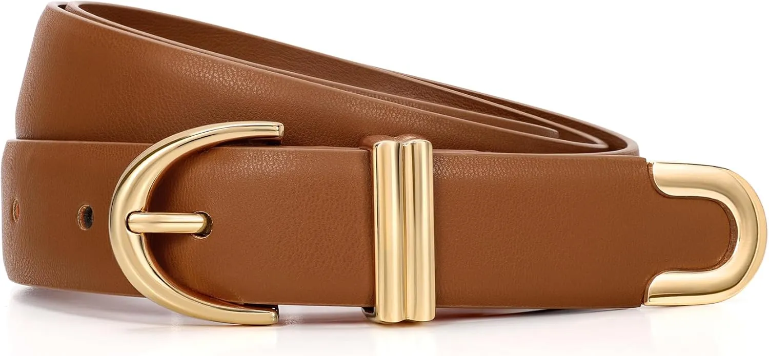 JASGOOD Women Leather Belt for Jeans Pants Fashion Gold Buckle Ladies Waist Belt