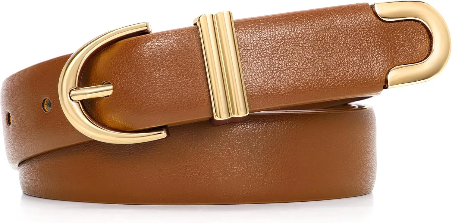 JASGOOD Women Leather Belt for Jeans Pants Fashion Gold Buckle Ladies Waist Belt