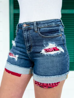 Judy Blue American Honey Bandana Pocket Lining Destroyed Shorts