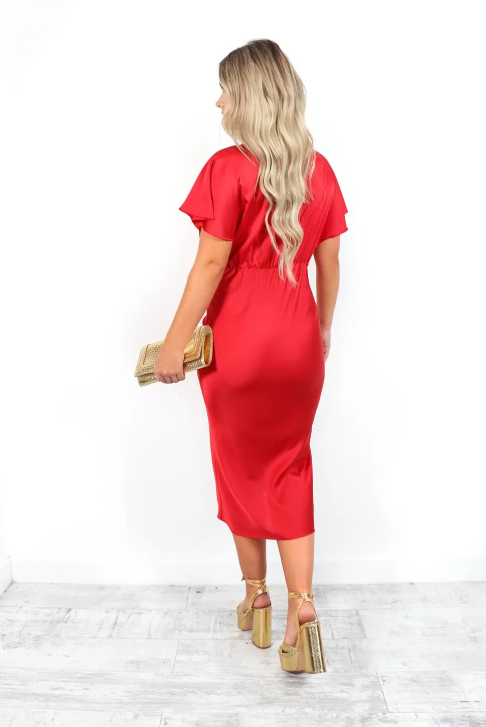 Knot Your Average - Red Satin Midi Dress
