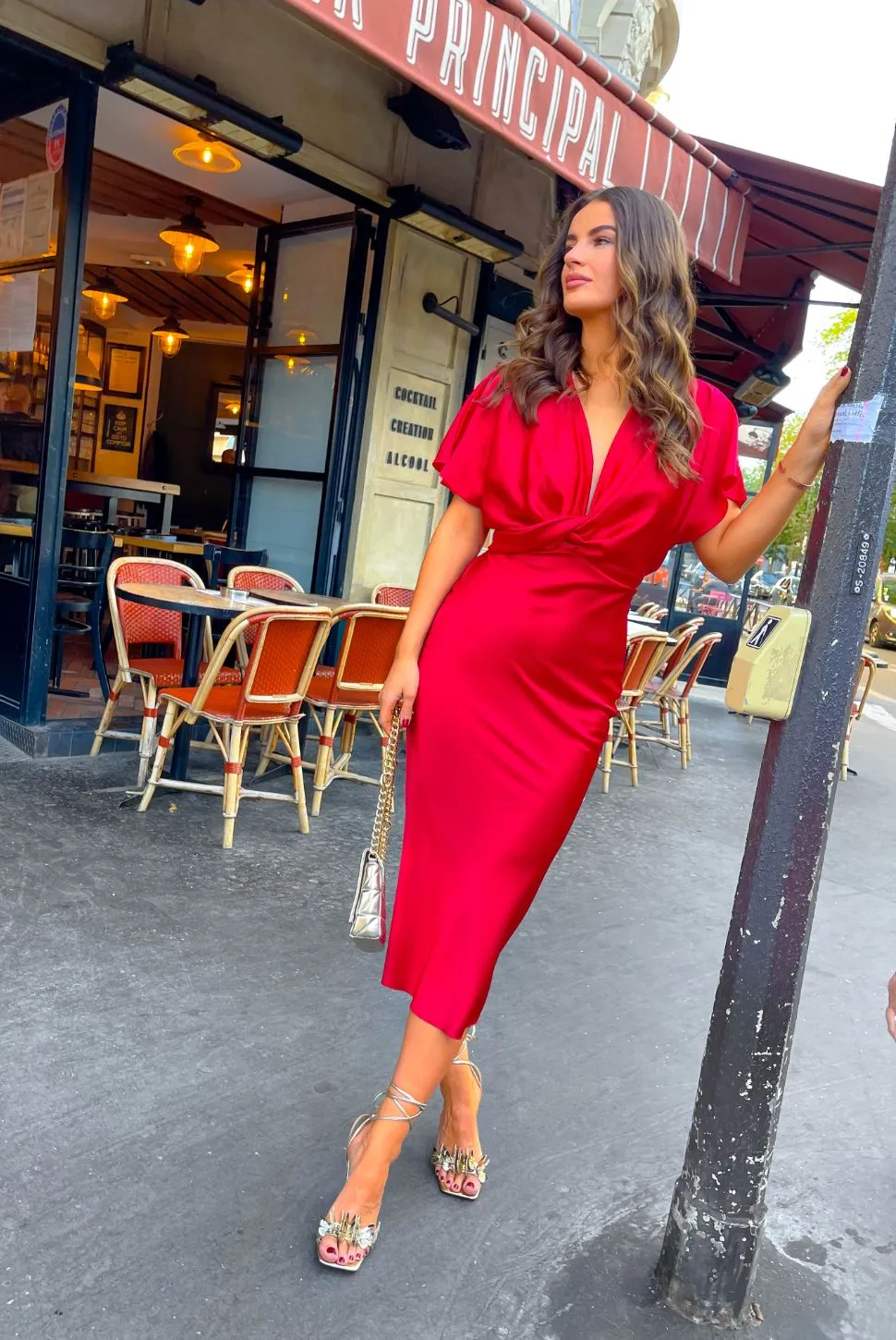 Knot Your Average - Red Satin Midi Dress