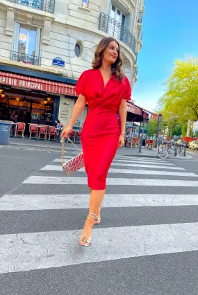 Knot Your Average - Red Satin Midi Dress