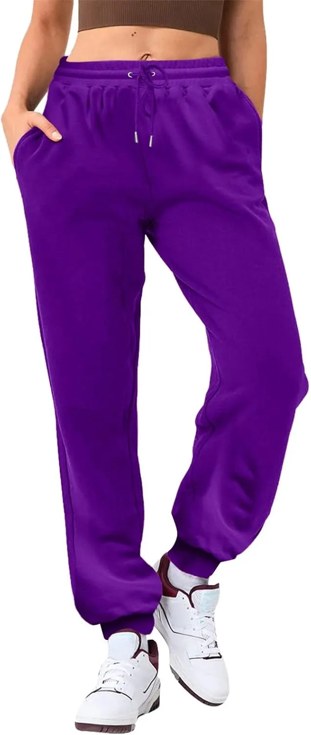 Ladies Solid Color Drawstring Elastic Waist Casual Loose Foot Fleece Sweatpants Pant Suits for Women Plaid Pants Casual