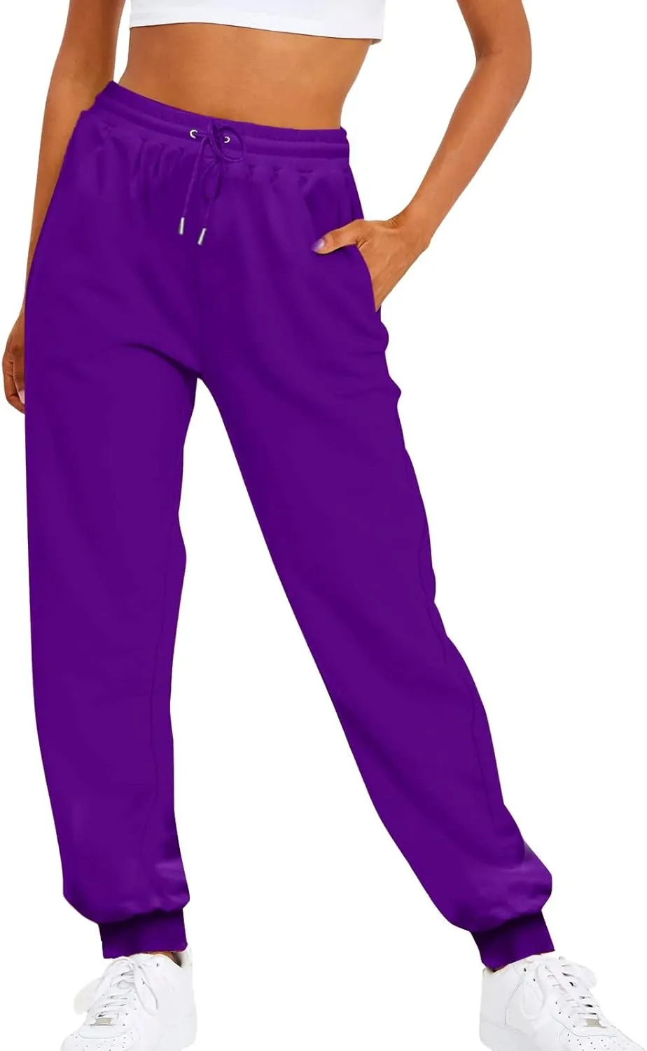 Ladies Solid Color Drawstring Elastic Waist Casual Loose Foot Fleece Sweatpants Pant Suits for Women Plaid Pants Casual