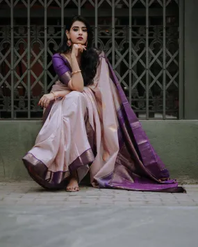 Lagniappe Peach Soft Silk Saree With Magnetic Blouse Piece