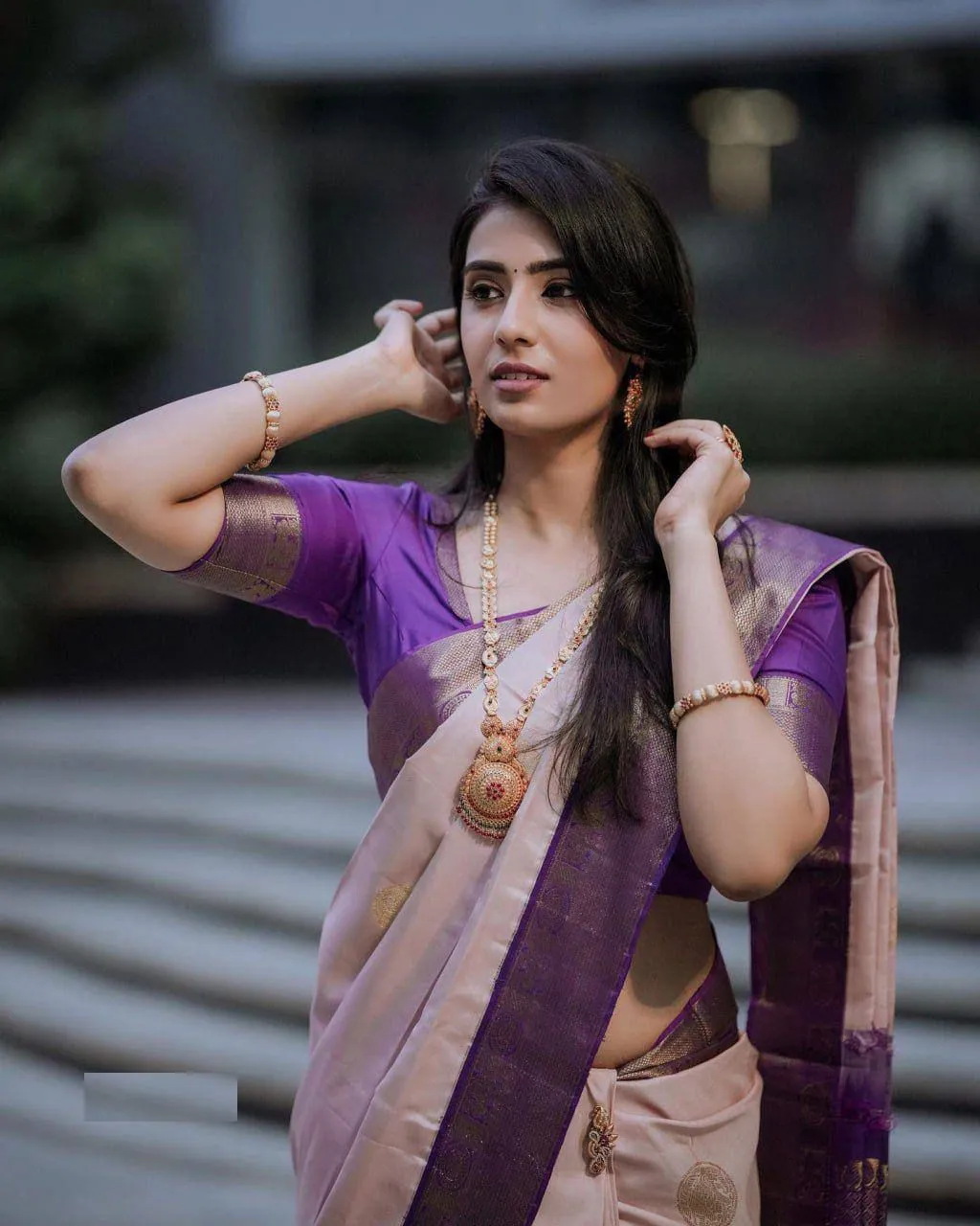 Lagniappe Peach Soft Silk Saree With Magnetic Blouse Piece
