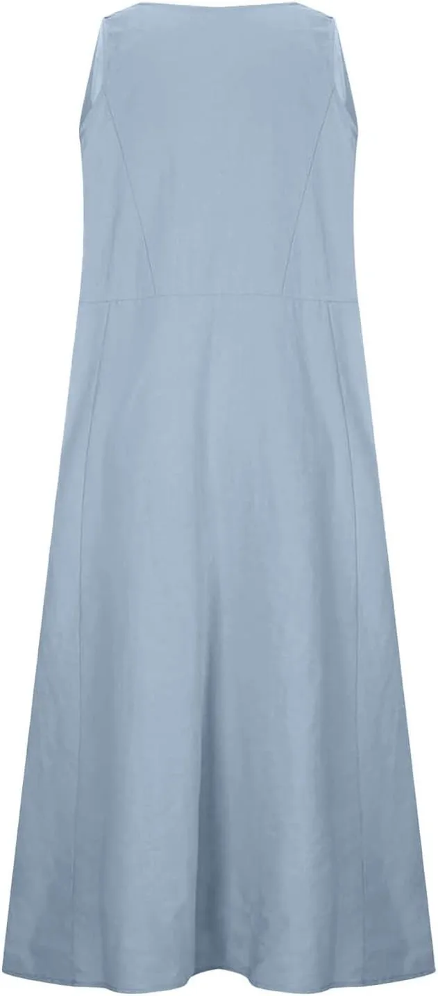 Long Dress Sleeveless Women's Summer Casual Sleeveless Long Maxi Beach Dress 100 Linen Dresses Linen Dress with