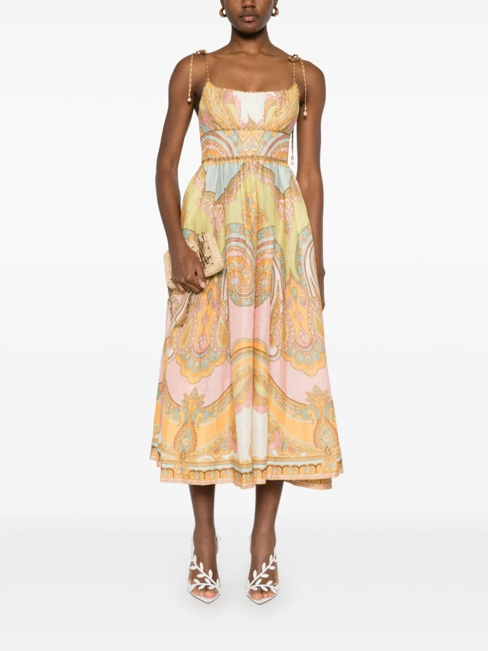 Maxine Picnic Midi Dress in Gold Paisley