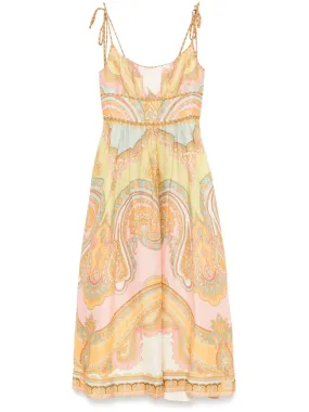 Maxine Picnic Midi Dress in Gold Paisley