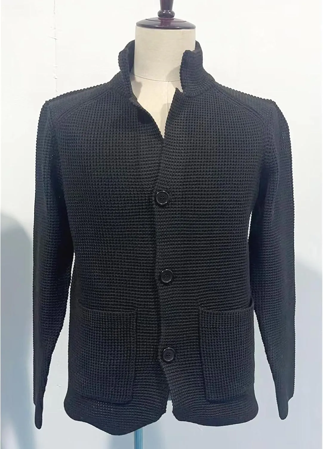Men's Cardigan Sweater Slim Fit Stand Collar Cardigan Outerwear Casual Knitted Button Down Sweater with Pockets