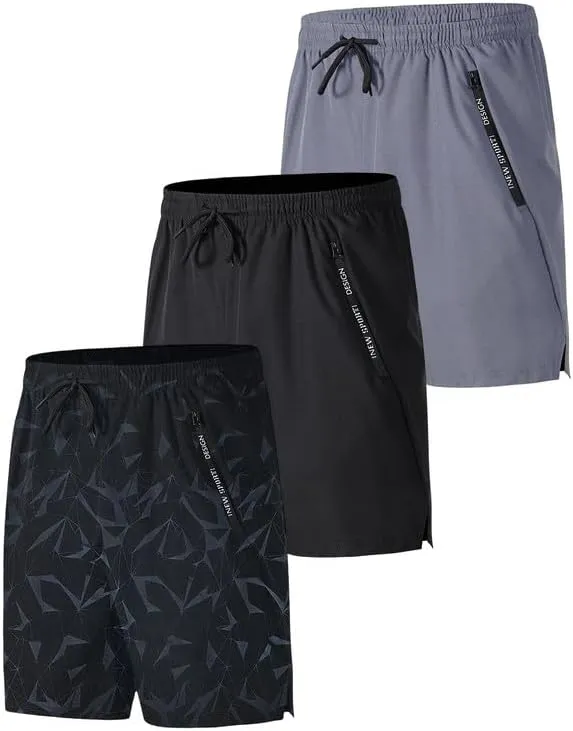 Men's Quick-Dry Gym Shorts 3Pack Comfortable Athletic Running Shorts with Zipper Pockets for Basketball, Training