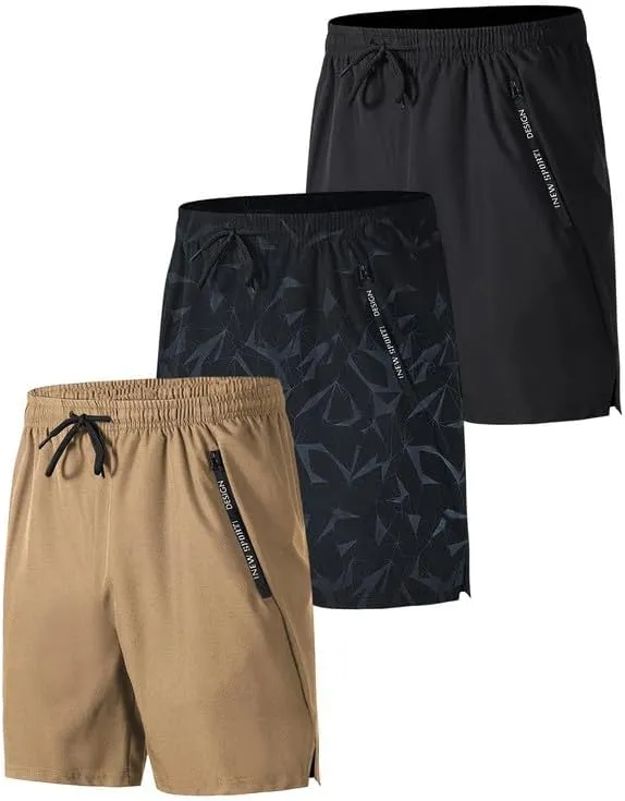 Men's Quick-Dry Gym Shorts 3Pack Comfortable Athletic Running Shorts with Zipper Pockets for Basketball, Training