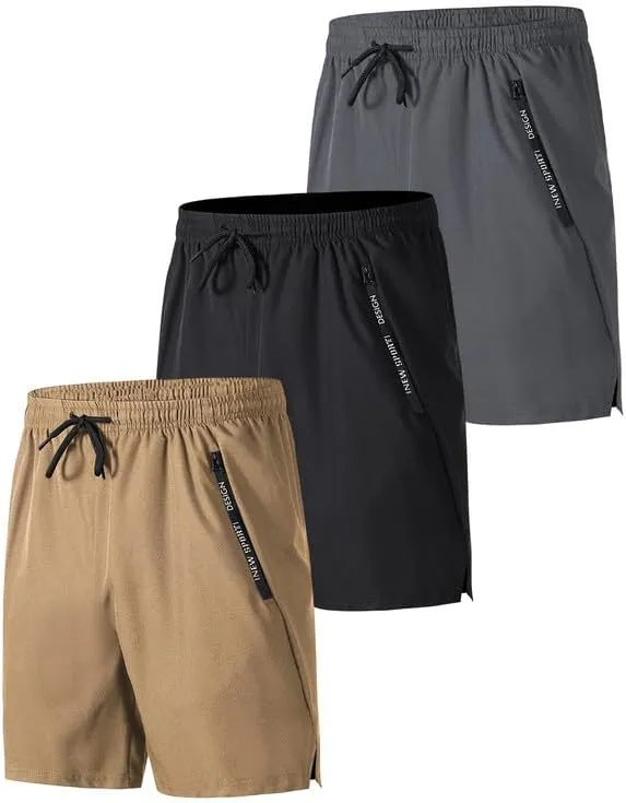 Men's Quick-Dry Gym Shorts 3Pack Comfortable Athletic Running Shorts with Zipper Pockets for Basketball, Training