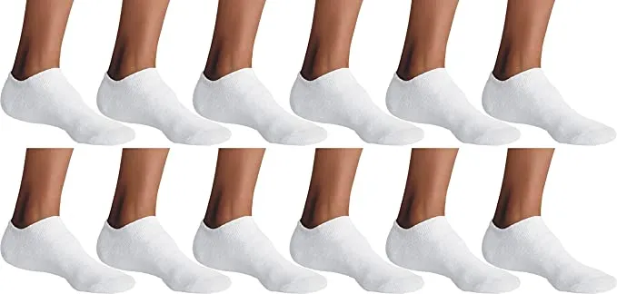 Men/Women No Show Socks Comfy Low Cut Combed Cotton Socks for White/Black 12 Pairs Pack
