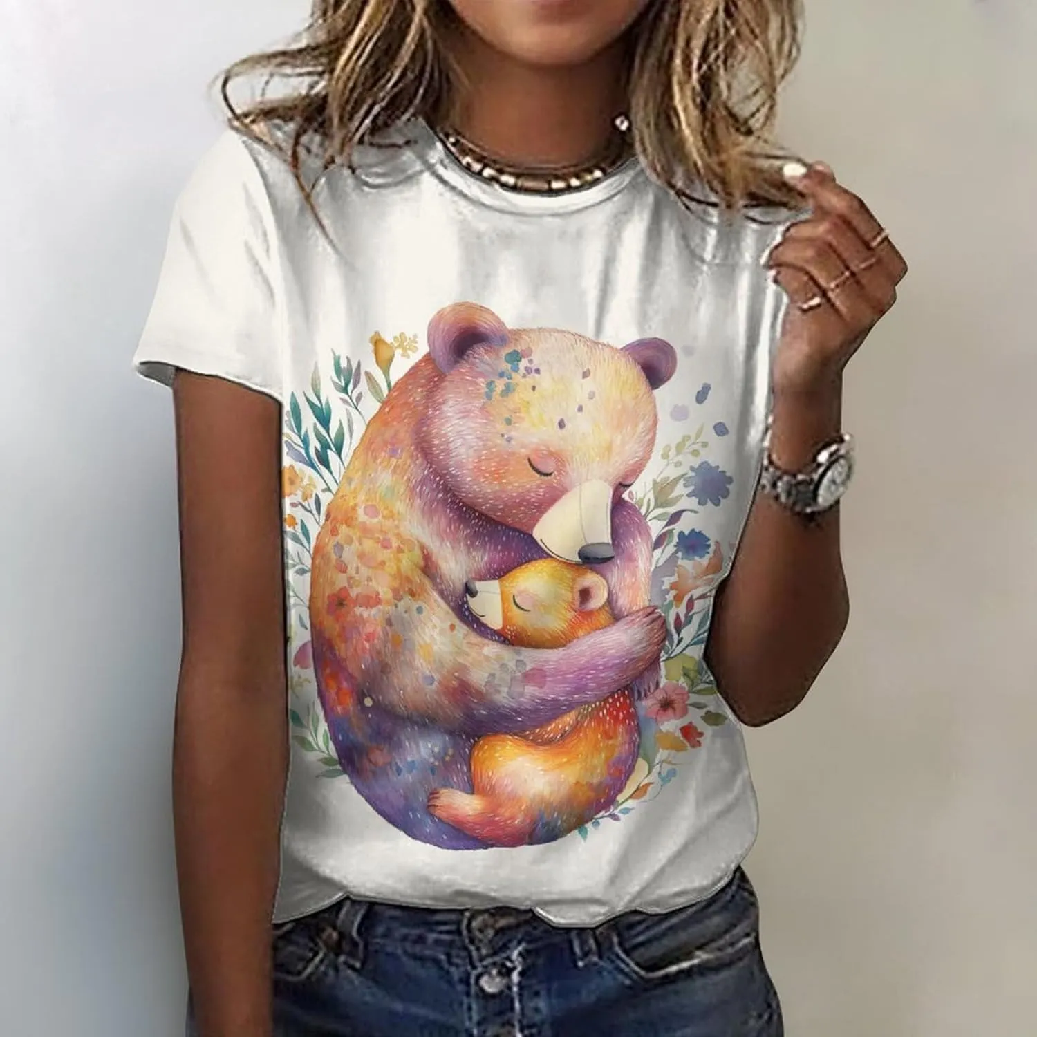 Mothers Day Shirt Animals Print Funny Casual Soft Comfy Short Sleeve Cotton Oversized Mama Daughter Matching Shirts
