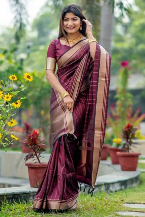 Nectarous Wine Soft Silk Saree With Winsome Blouse Piece