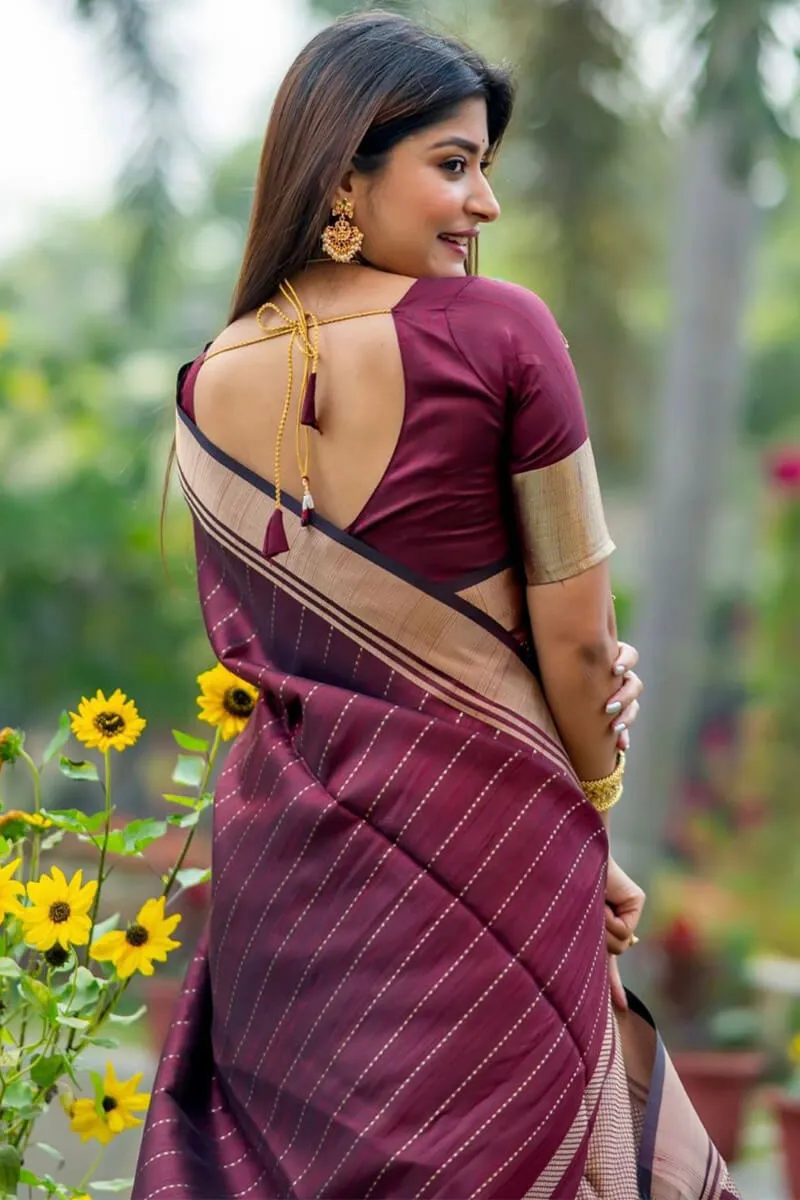 Nectarous Wine Soft Silk Saree With Winsome Blouse Piece