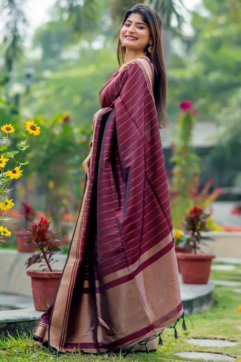 Nectarous Wine Soft Silk Saree With Winsome Blouse Piece