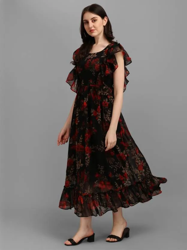 Noir Elegance A-Line Dress