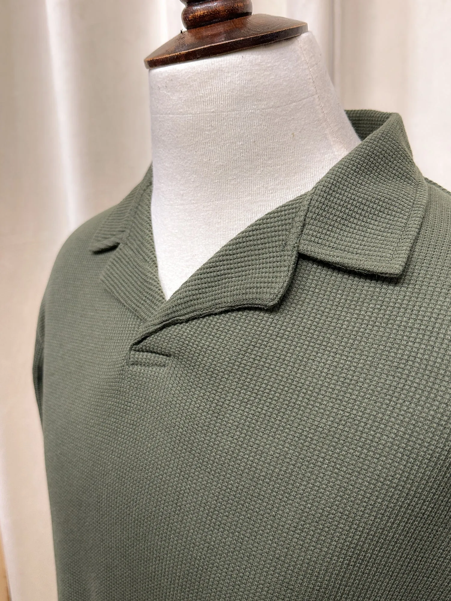 Olive Waffle Textured Revere Polo - Full Sleeves