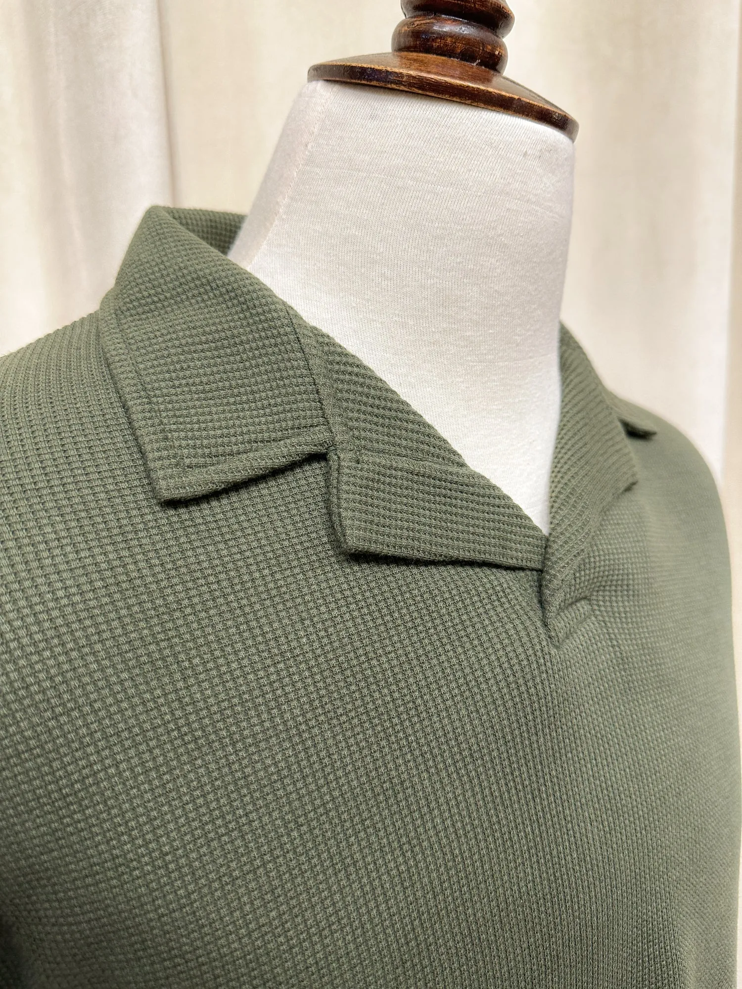 Olive Waffle Textured Revere Polo - Full Sleeves