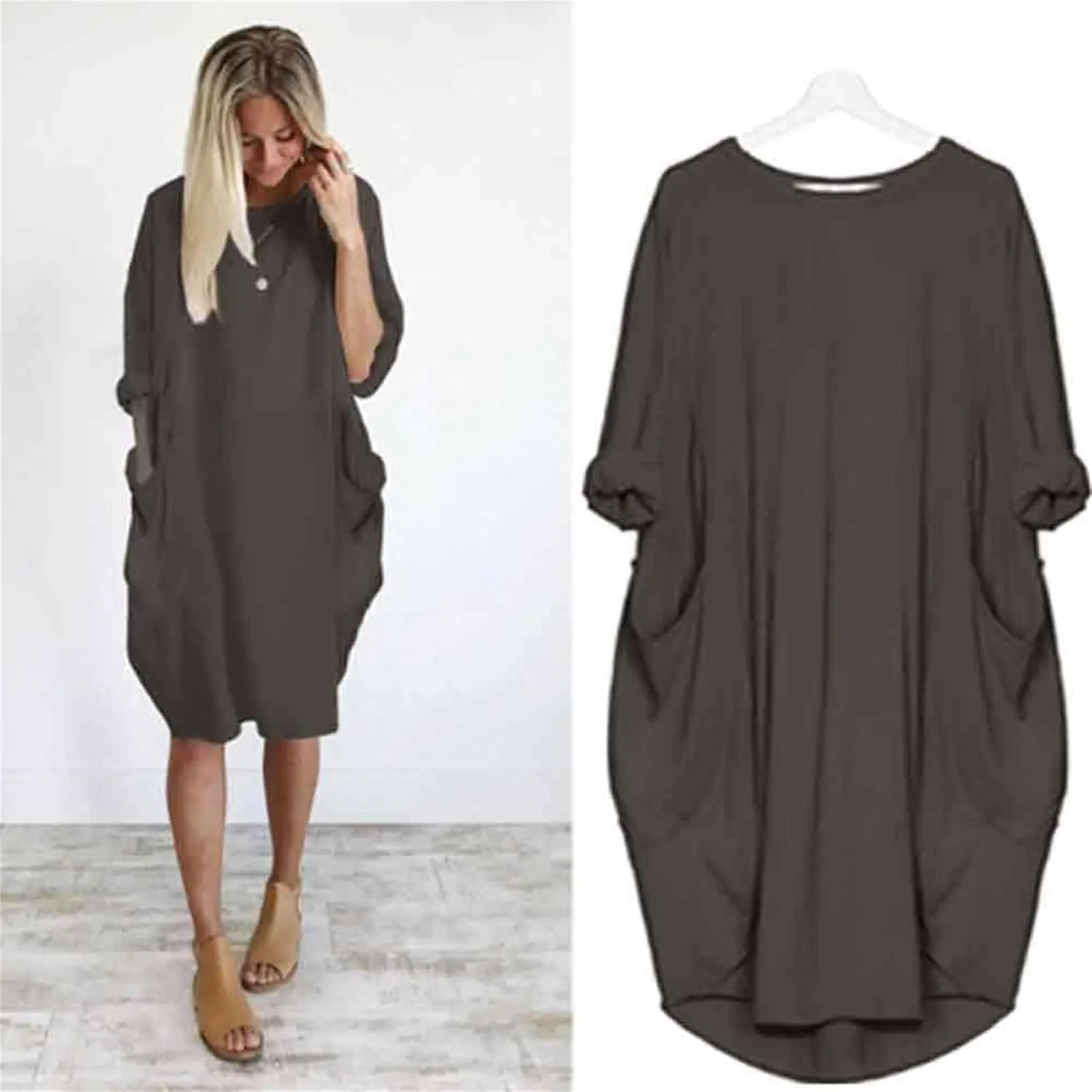 Oversized Dress for Women Long Sleeve Crewneck Midi Dress Plus Size Casual Going Out Dress with Pocket 2025