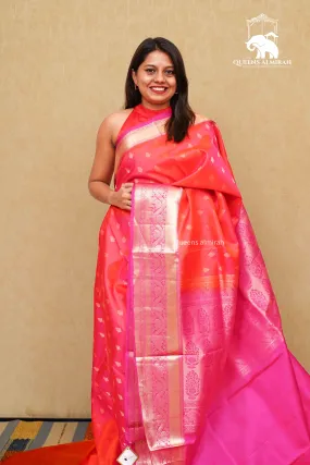 PALE CARAMINE WITH JAZZ BERRY JAM SOFT SILK SAREE