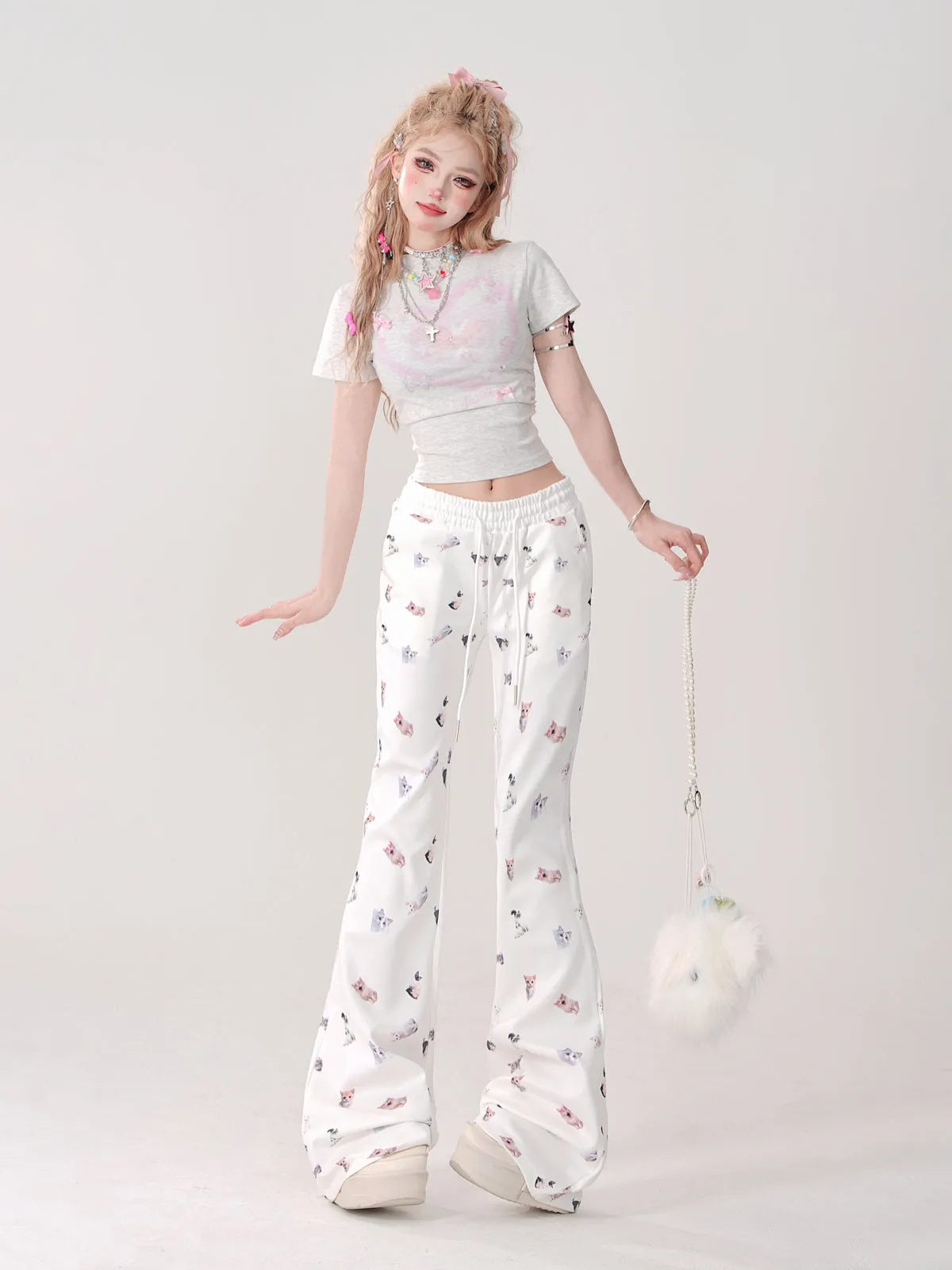Pants Casual Cat Slim Print