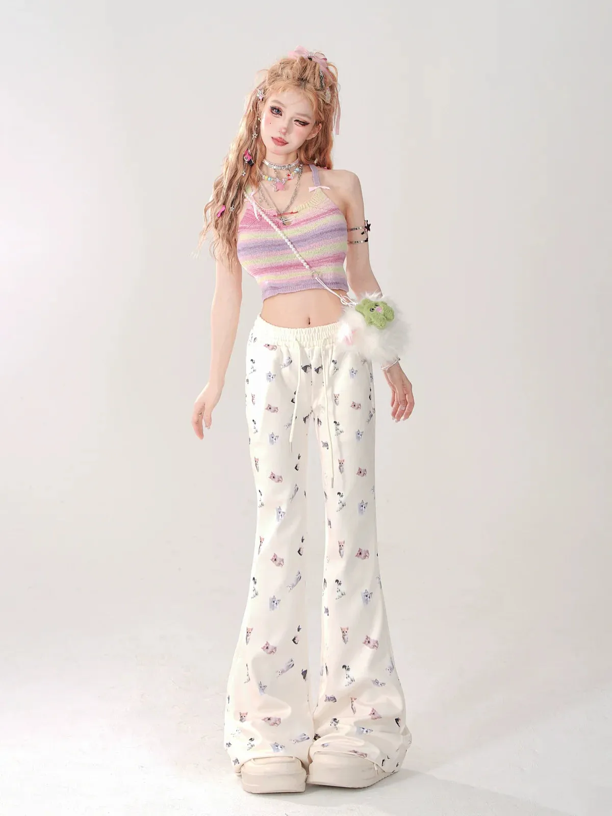 Pants Casual Cat Slim Print