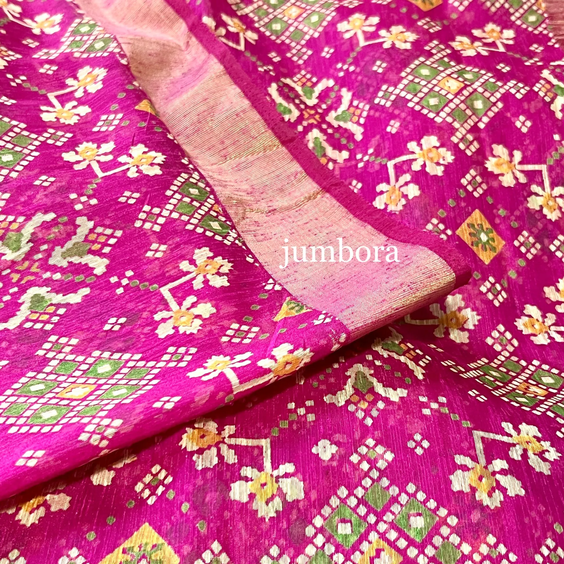 Pink & Blue Ikkat Pochampalli Soft Jute Cotton Silk Saree with Stitched Blouse
