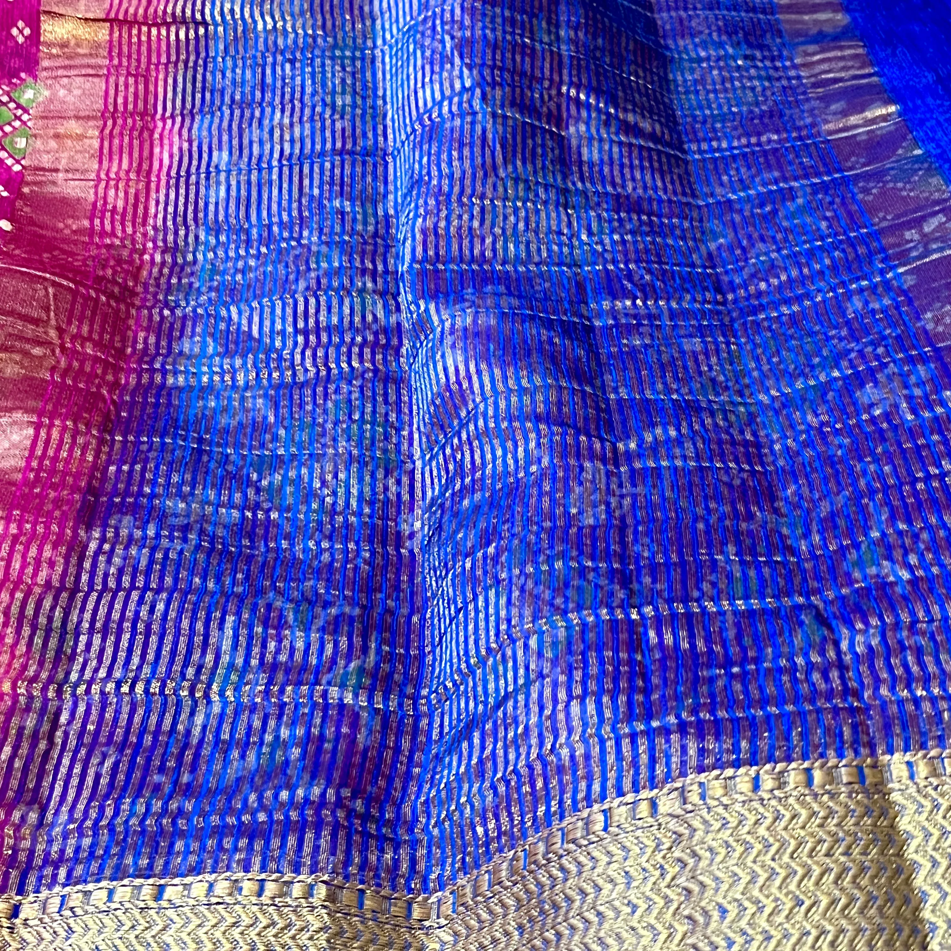 Pink & Blue Ikkat Pochampalli Soft Jute Cotton Silk Saree with Stitched Blouse