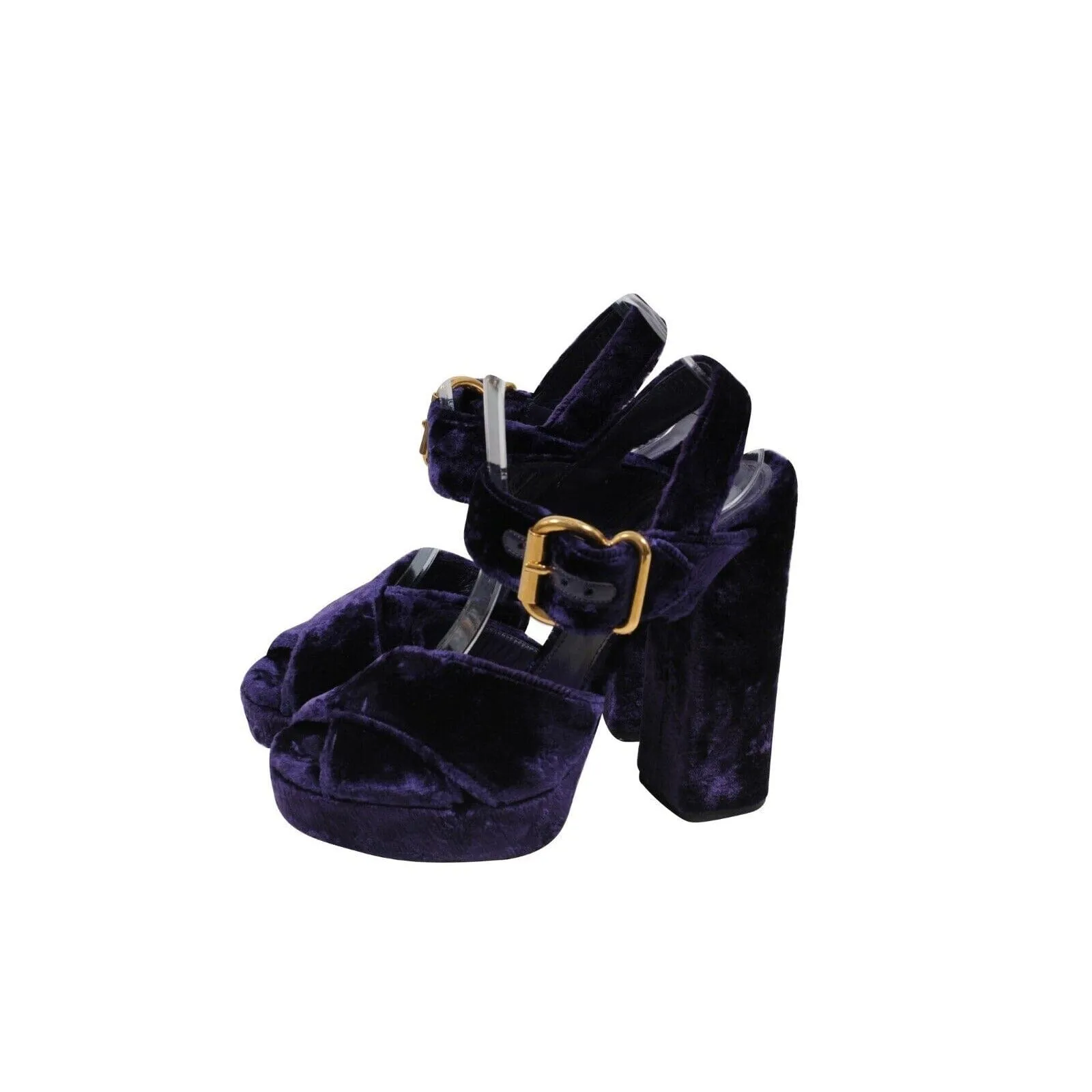 Purple Crushed Velvet Platform Sandals 130mm Heels