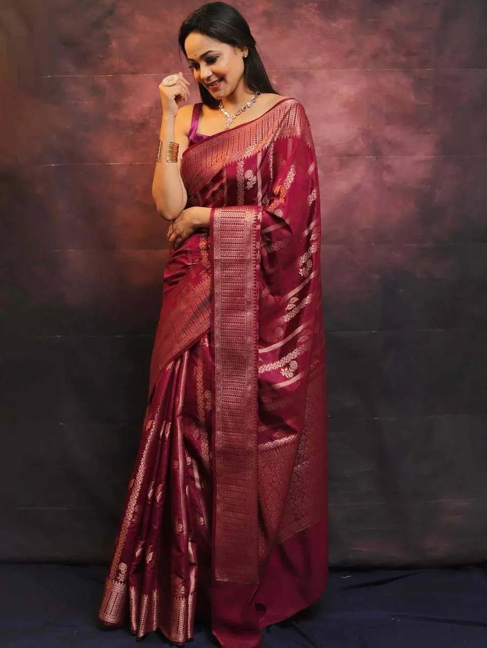 Quixotic Wine Soft Silk Saree With Posh Blouse Piece