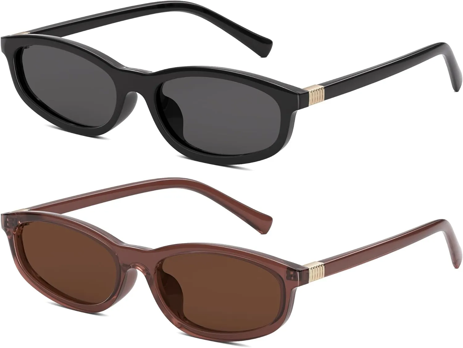 Retro Oval Polarized Sunglasses for Womens - Men Cat Eye Y2K Trendy Narrow Sunglasses Sunnies Lightweight