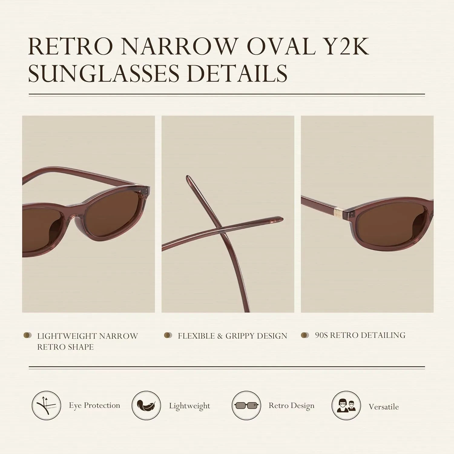 Retro Oval Polarized Sunglasses for Womens - Men Cat Eye Y2K Trendy Narrow Sunglasses Sunnies Lightweight