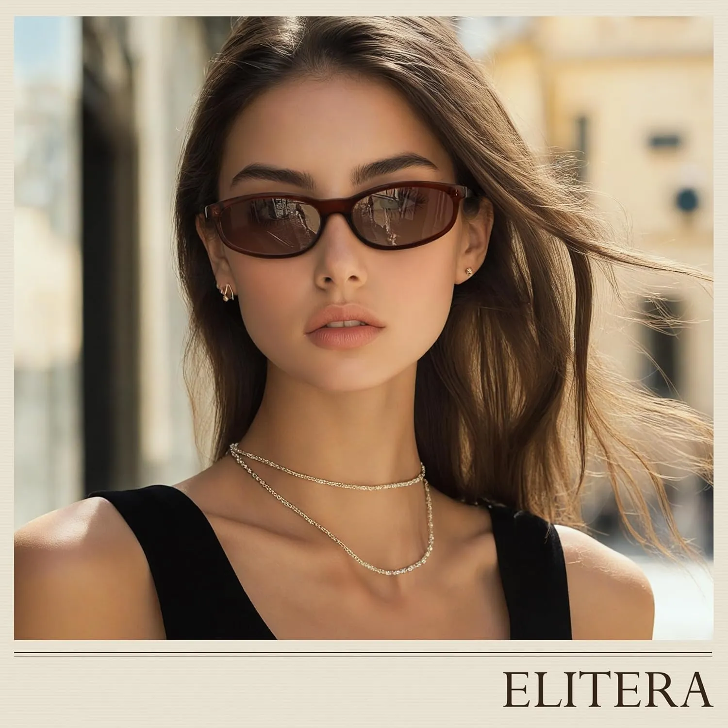 Retro Oval Polarized Sunglasses for Womens - Men Cat Eye Y2K Trendy Narrow Sunglasses Sunnies Lightweight