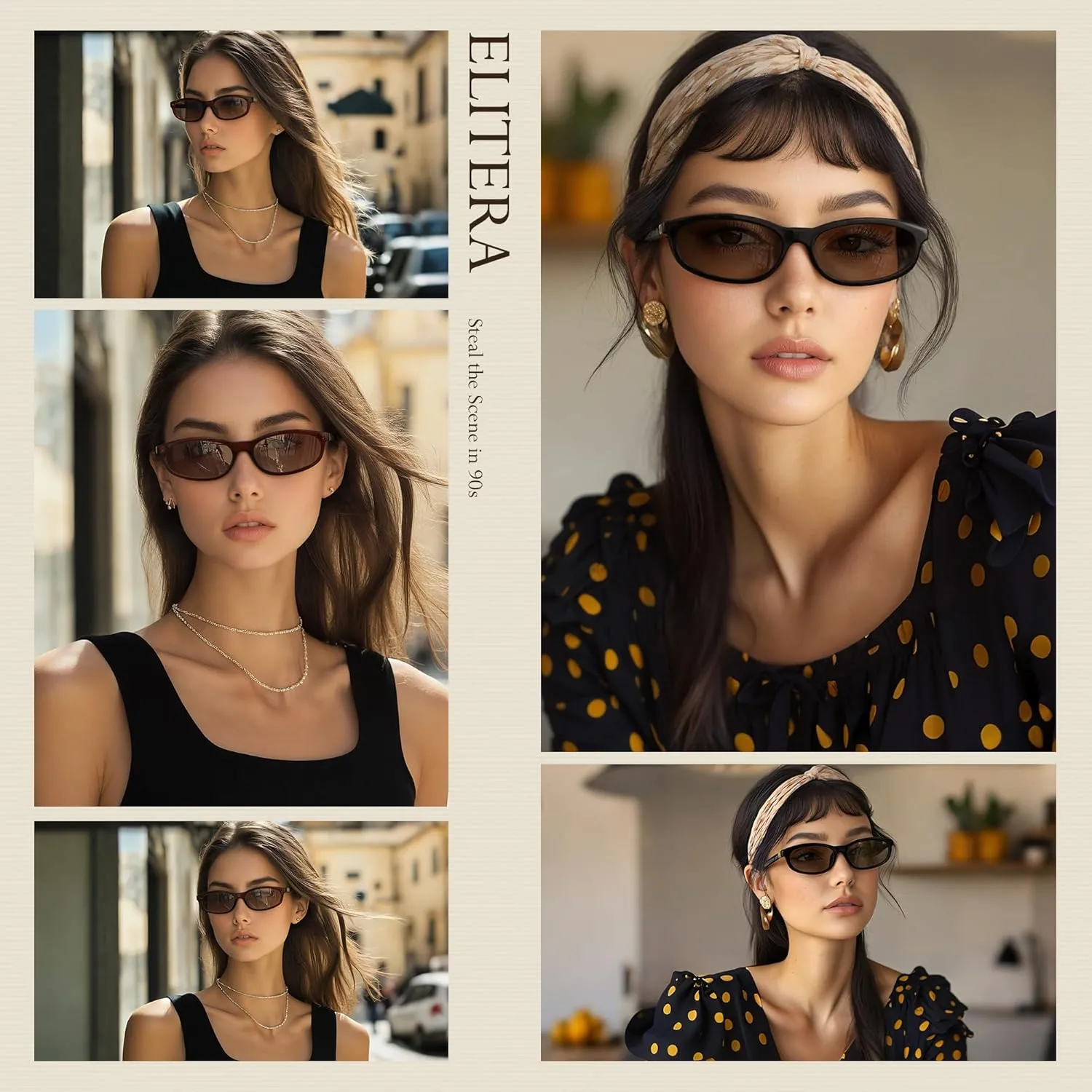 Retro Oval Polarized Sunglasses for Womens - Men Cat Eye Y2K Trendy Narrow Sunglasses Sunnies Lightweight