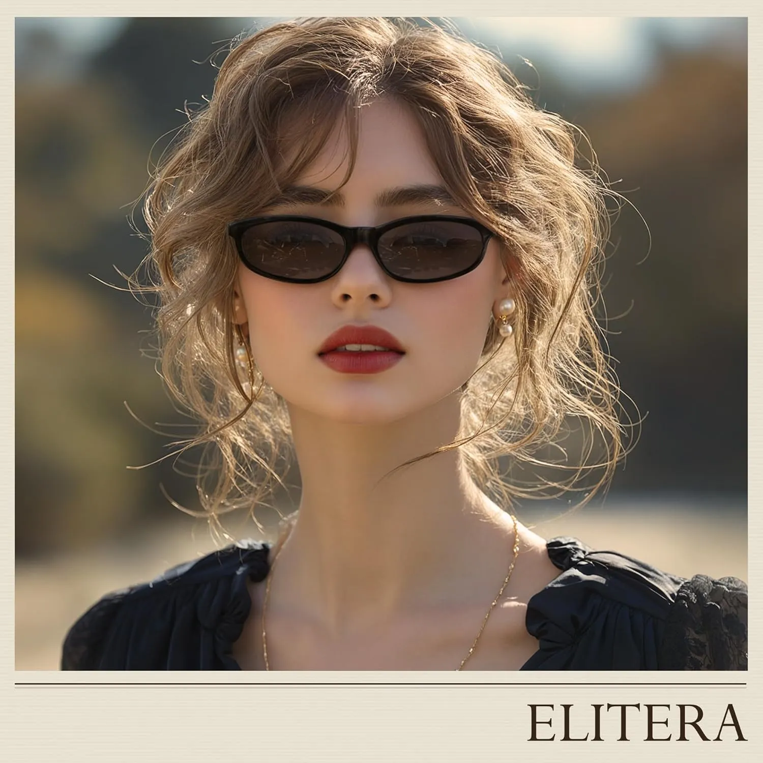 Retro Oval Polarized Sunglasses for Womens - Men Cat Eye Y2K Trendy Narrow Sunglasses Sunnies Lightweight