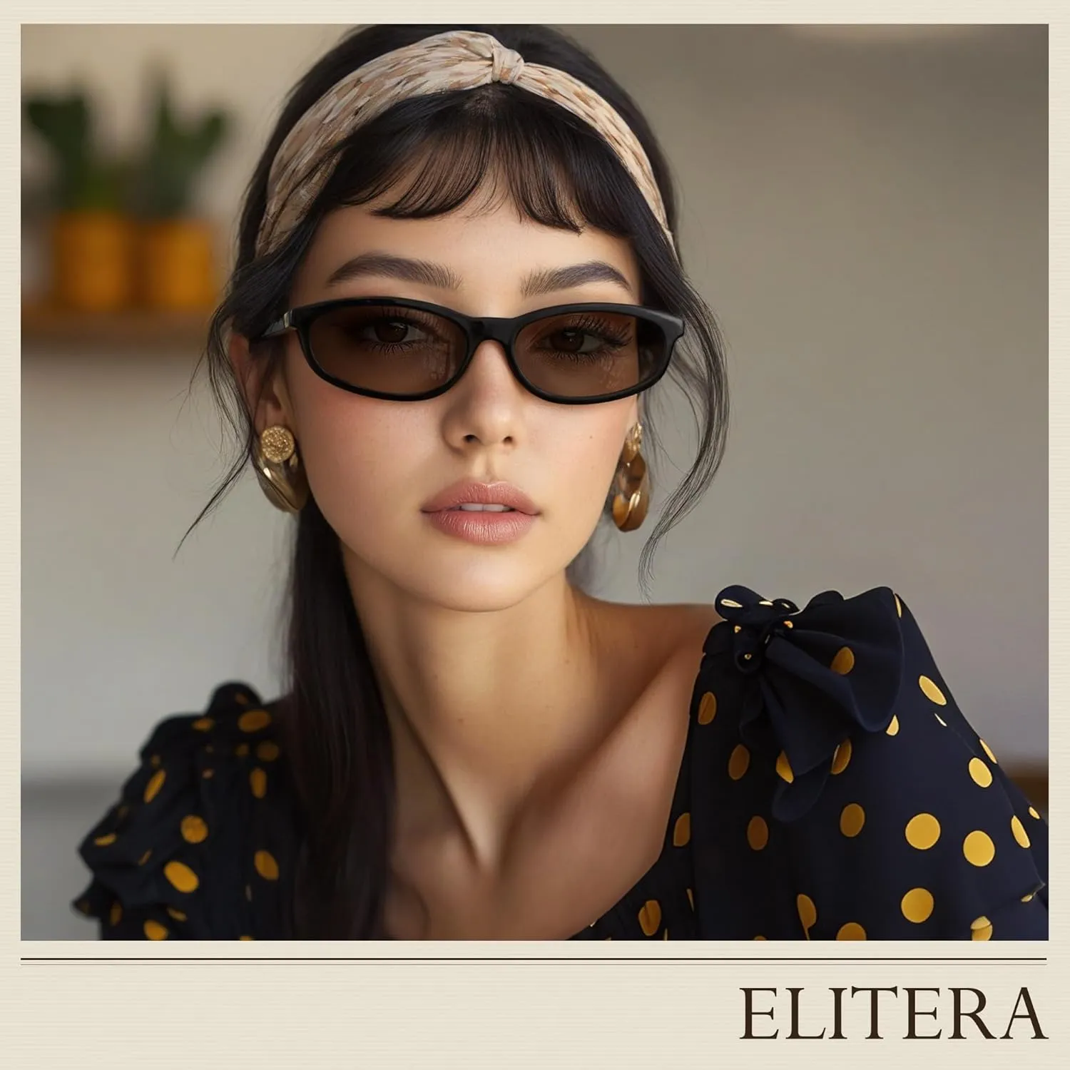 Retro Oval Polarized Sunglasses for Womens - Men Cat Eye Y2K Trendy Narrow Sunglasses Sunnies Lightweight